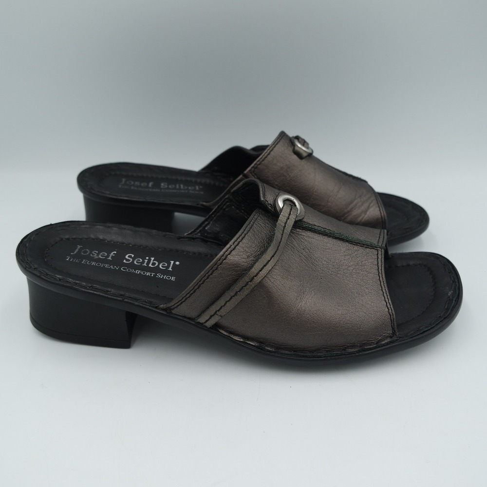 Josef Seibel Womens Metallic Bronze Leather Slide Sandals Size EU 39 US 8.5